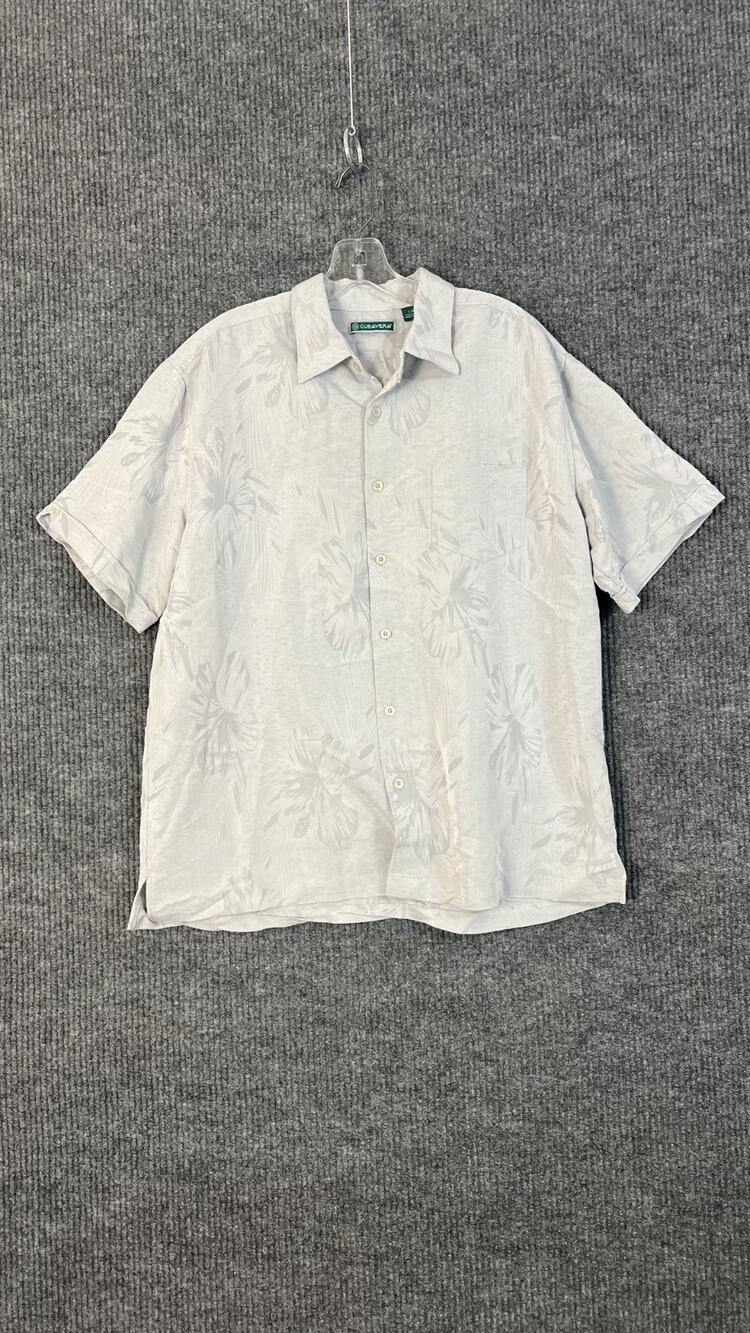 Cubavera Shirt Mens Large Gray Tropical Button Up Short Sleeve Rayon Cruise